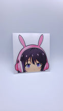 Load image into Gallery viewer, Rascal Does not Dream of Bunny Girl Senpai Mai Sakurajima wearing bunny gamer headphones peeking anime sticker
