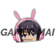 Load image into Gallery viewer, Rascal Does not Dream of Bunny Girl Senpai Mai Sakurajima wearing bunny gamer headphones peeking anime sticker