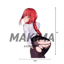 Load image into Gallery viewer, Chainsaw Man Makima bending over with ripped stocking showing underwear anime sticker measurement