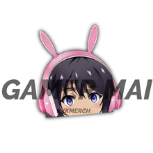 Load image into Gallery viewer, Rascal Does not Dream of Bunny Girl Senpai Mai Sakurajima wearing bunny gamer headphones peeking anime sticker
