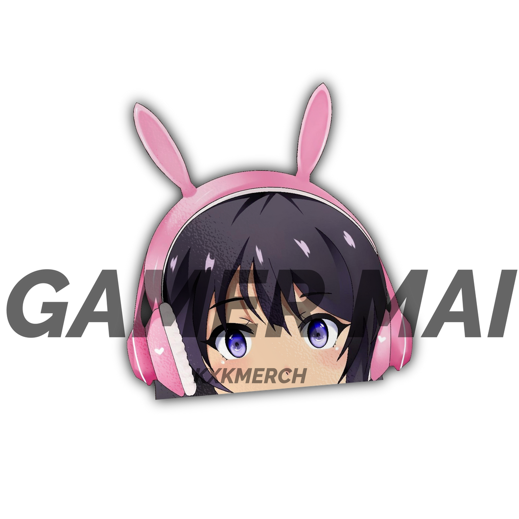 Rascal Does not Dream of Bunny Girl Senpai Mai Sakurajima wearing bunny gamer headphones peeking anime sticker